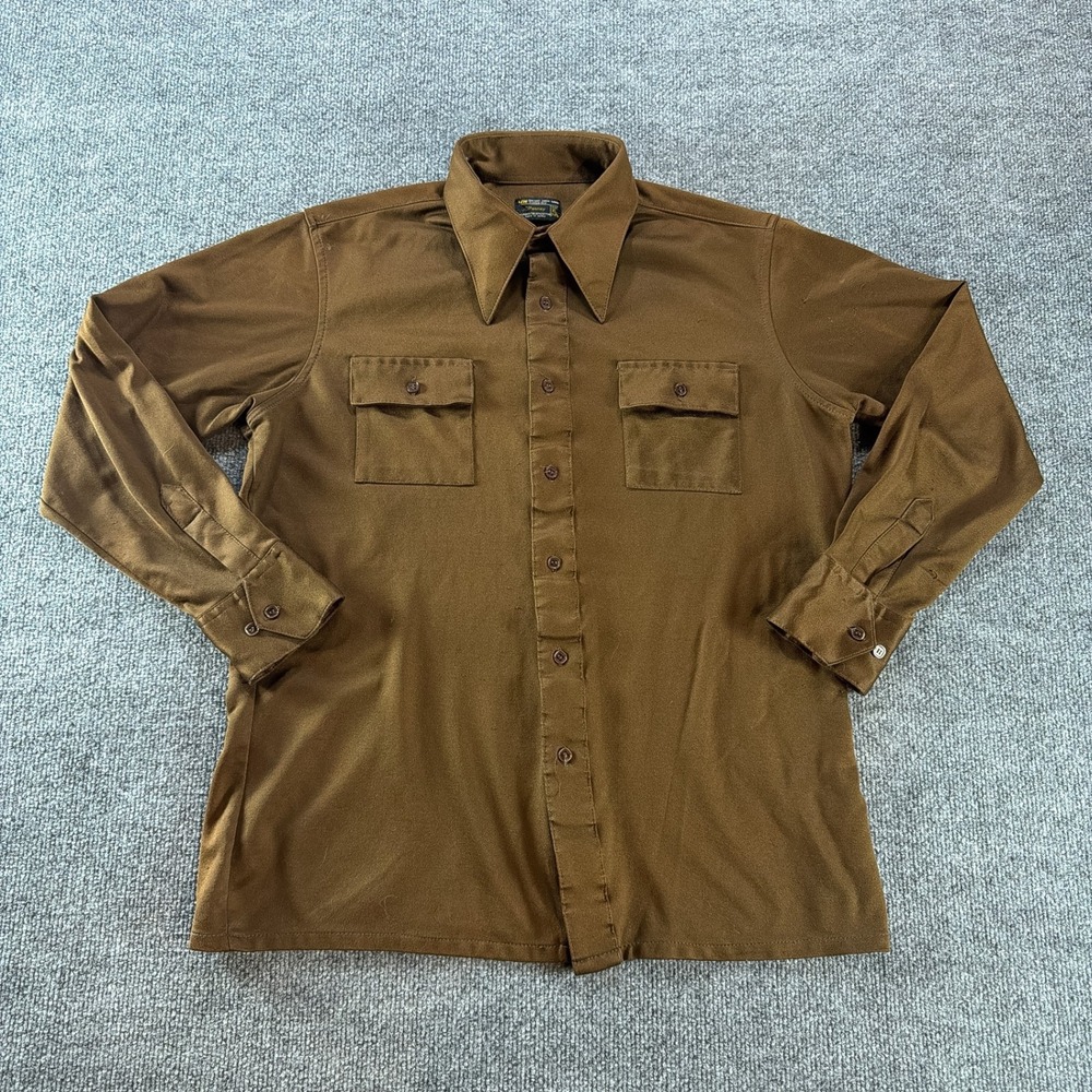 Vintage JCPenney Brown Dagger Collar Button Down Shirt XL 70s Utility Workwear